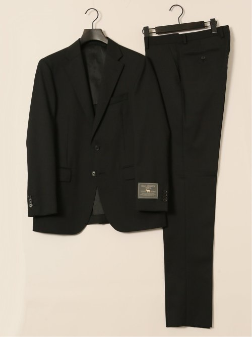 ウール混ストレッチ レギュラーフィット 2ボタン2ピーススーツ 黒