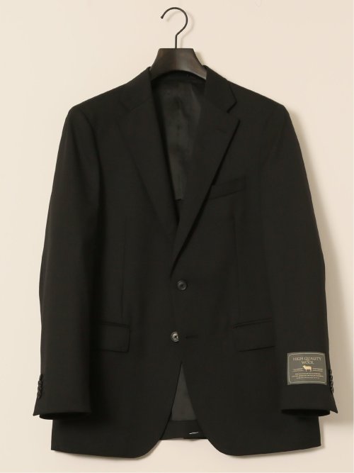 ウール混ストレッチ レギュラーフィット 2ボタン2ピーススーツ 黒