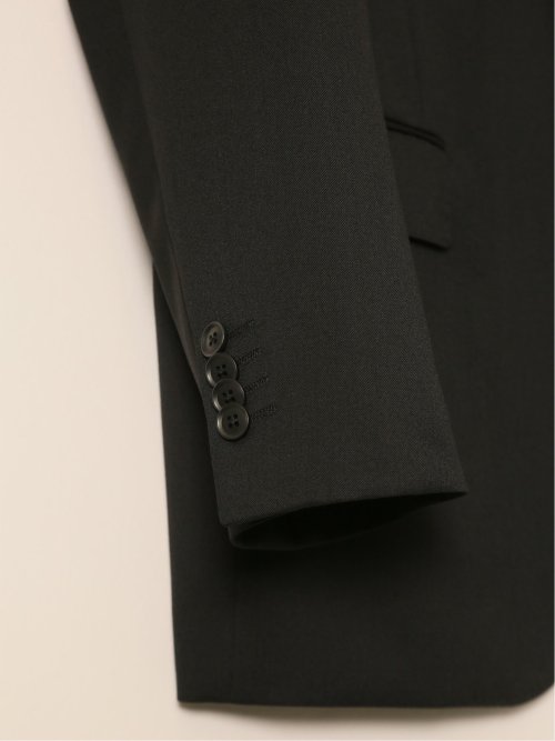 ウール混ストレッチ レギュラーフィット 2ボタン2ピーススーツ 黒