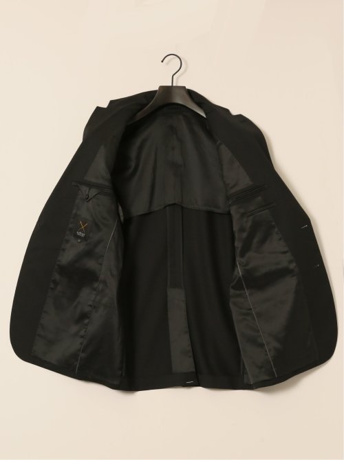 ウール混ストレッチ レギュラーフィット 2ボタン2ピーススーツ 黒