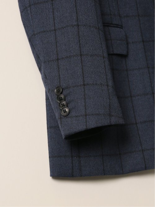 ウール混ストレッチ レギュラーフィット 2ボタン2ピーススーツ ウィンドペン紺