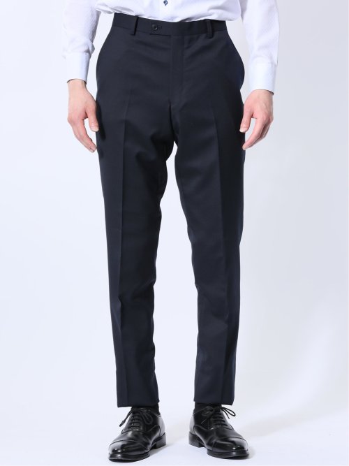 ウール混ストレッチ レギュラーフィット 2ボタン2ピーススーツ 紺