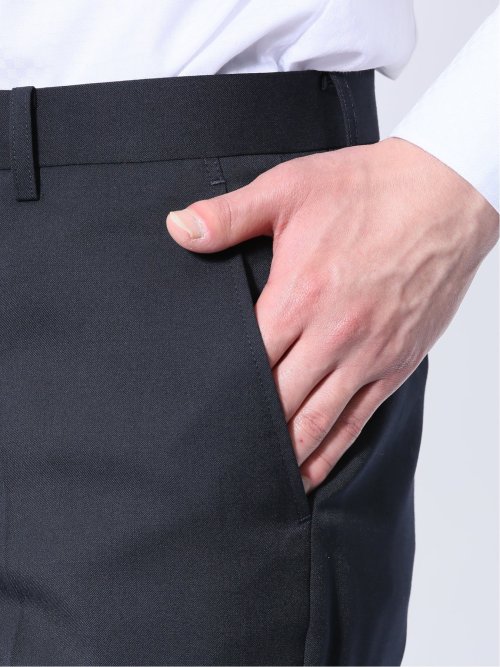 ウール混ストレッチ レギュラーフィット 2ボタン2ピーススーツ 紺