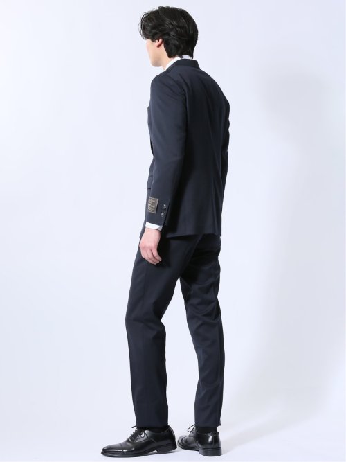 ウール混ストレッチ レギュラーフィット 2ボタン2ピーススーツ 紺