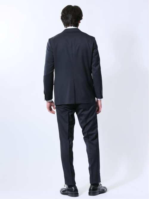 ウール混ストレッチ レギュラーフィット 2ボタン2ピーススーツ 紺