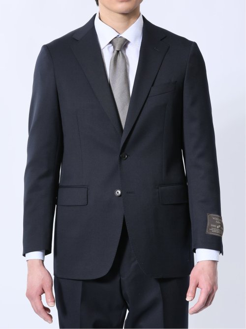 ウール混ストレッチ レギュラーフィット 2ボタン2ピーススーツ 紺