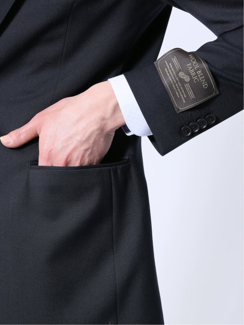 ウール混ストレッチ レギュラーフィット 2ボタン2ピーススーツ 紺