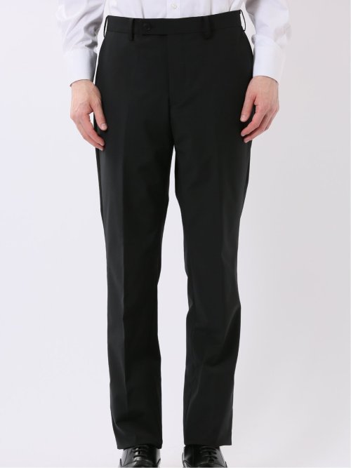 ウール混 ストレッチ スリムフィット 2ボタン 2ピース スーツ 無地 黒