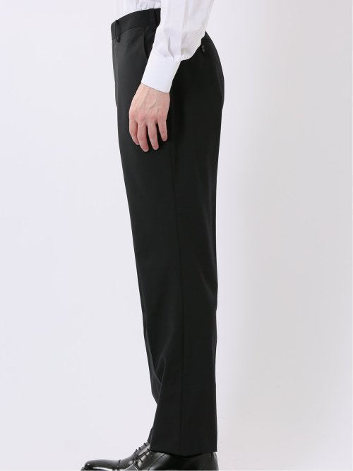 ウール混 ストレッチ スリムフィット 2ボタン 2ピース スーツ 無地 黒