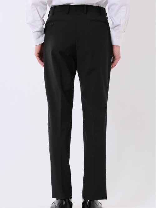 ウール混 ストレッチ スリムフィット 2ボタン 2ピース スーツ 無地 黒