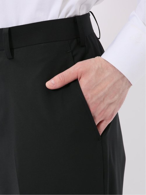 ウール混 ストレッチ スリムフィット 2ボタン 2ピース スーツ 無地 黒