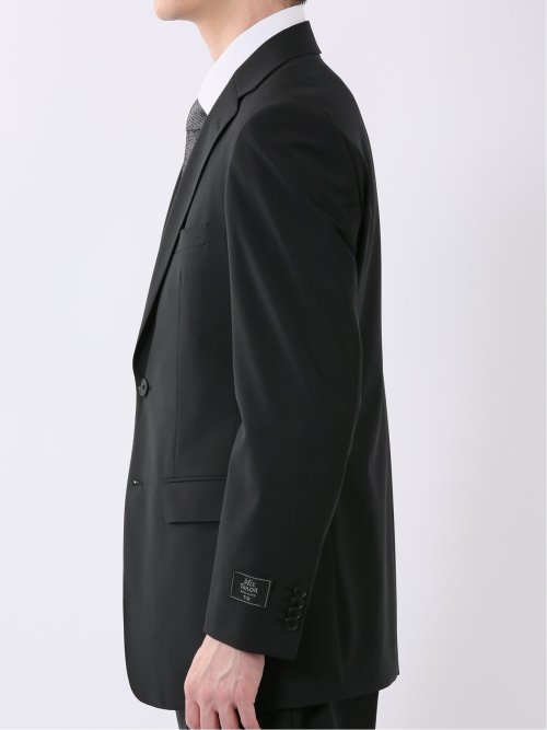 ウール混 ストレッチ スリムフィット 2ボタン 2ピース スーツ 無地 黒