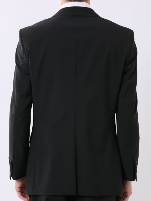 ウール混 ストレッチ スリムフィット 2ボタン 2ピース スーツ 無地 黒