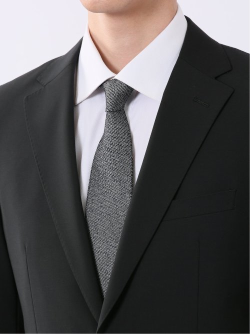 ウール混 ストレッチ スリムフィット 2ボタン 2ピース スーツ 無地 黒