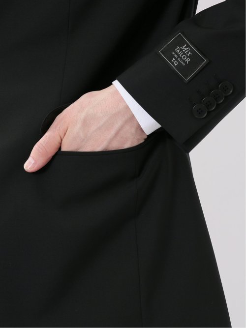 ウール混 ストレッチ スリムフィット 2ボタン 2ピース スーツ 無地 黒