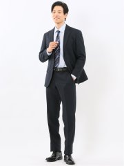 ウール混ストレッチ レギュラーフィット 2ボタン2ピーススーツ 無地紺