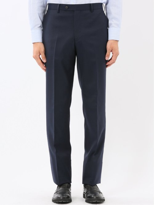 ウール混ストレッチ レギュラーフィット 2ボタン2ピーススーツ 無地紺