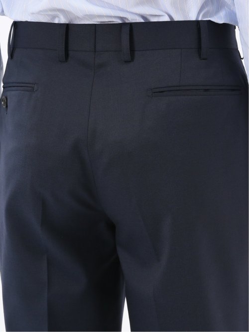 ウール混ストレッチ レギュラーフィット 2ボタン2ピーススーツ 無地紺