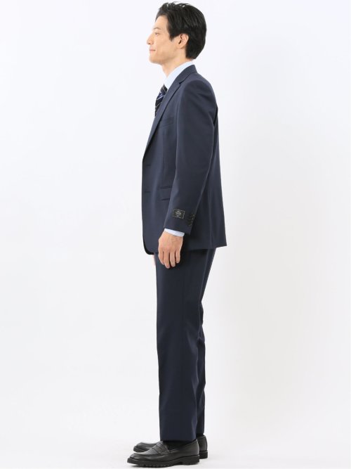 ウール混ストレッチ レギュラーフィット 2ボタン2ピーススーツ 無地紺