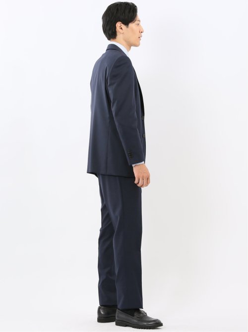 ウール混ストレッチ レギュラーフィット 2ボタン2ピーススーツ 無地紺