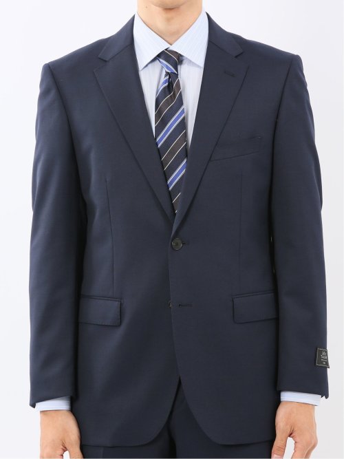 ウール混ストレッチ レギュラーフィット 2ボタン2ピーススーツ 無地紺