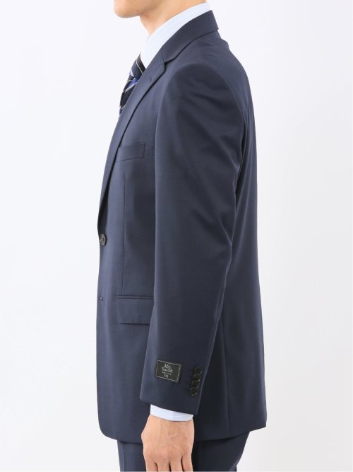 ウール混ストレッチ レギュラーフィット 2ボタン2ピーススーツ 無地紺