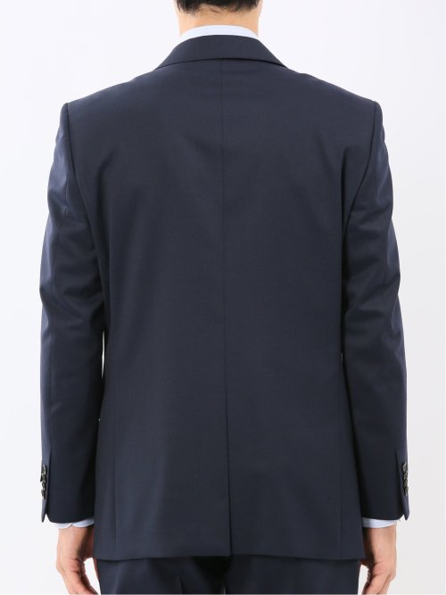 ウール混ストレッチ レギュラーフィット 2ボタン2ピーススーツ 無地紺