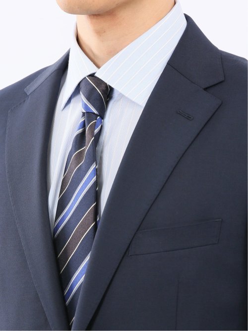 ウール混ストレッチ レギュラーフィット 2ボタン2ピーススーツ 無地紺