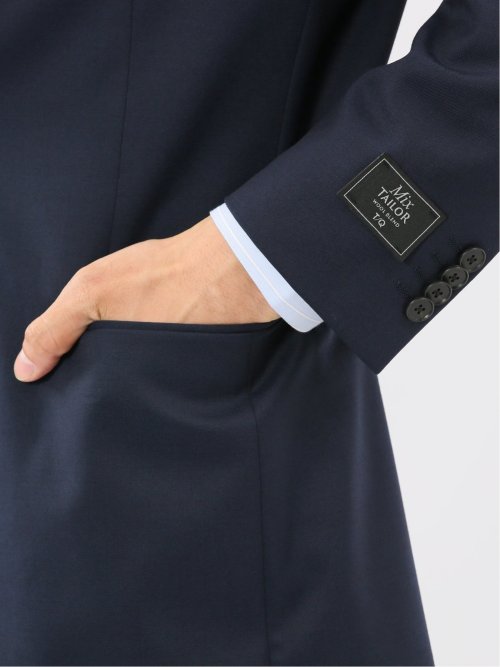 ウール混ストレッチ レギュラーフィット 2ボタン2ピーススーツ 無地紺