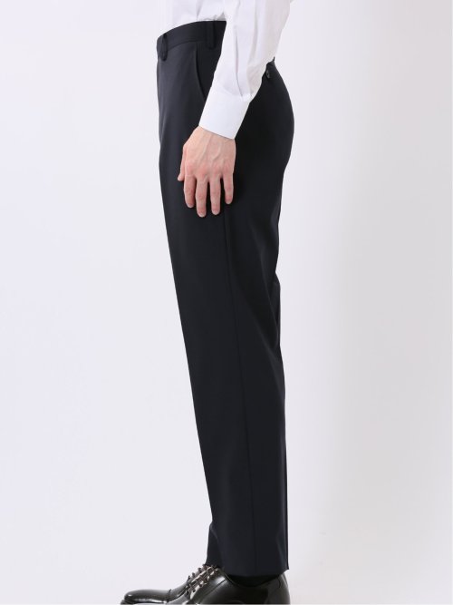 ウール混 ストレッチ スリムフィット 2ボタン 2ピース スーツ 無地 紺