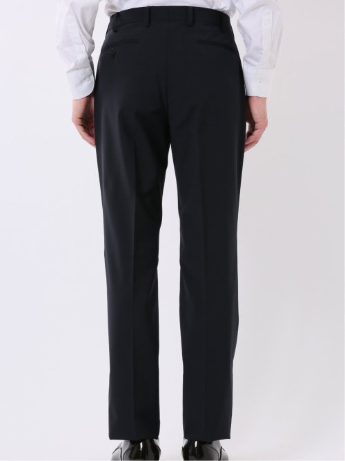 ウール混 ストレッチ スリムフィット 2ボタン 2ピース スーツ 無地 紺