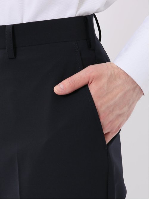 ウール混 ストレッチ スリムフィット 2ボタン 2ピース スーツ 無地 紺