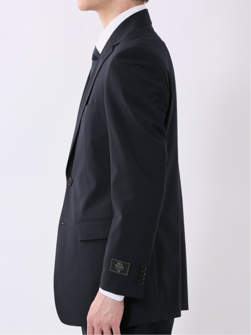 ウール混 ストレッチ スリムフィット 2ボタン 2ピース スーツ 無地 紺