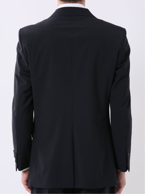 ウール混 ストレッチ スリムフィット 2ボタン 2ピース スーツ 無地 紺