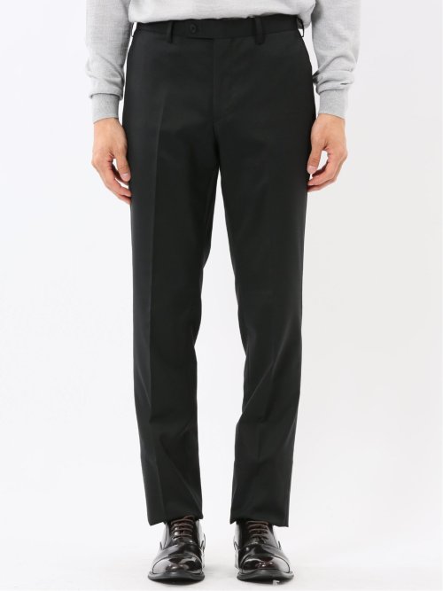 ウール混ストレッチ スリムフィット 2ボタン2ピーススーツ 無地黒