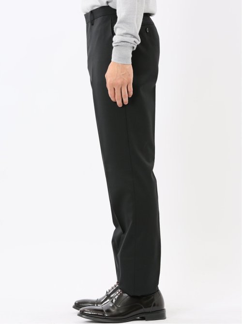 ウール混ストレッチ スリムフィット 2ボタン2ピーススーツ 無地黒