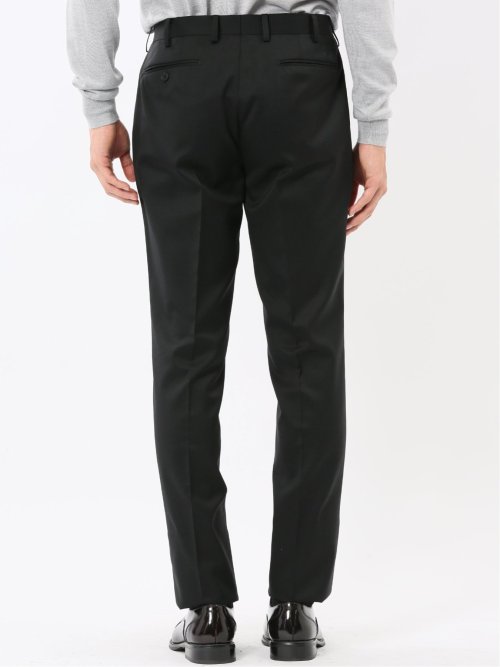 ウール混ストレッチ スリムフィット 2ボタン2ピーススーツ 無地黒