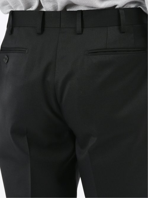 ウール混ストレッチ スリムフィット 2ボタン2ピーススーツ 無地黒