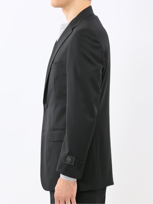 ウール混ストレッチ スリムフィット 2ボタン2ピーススーツ 無地黒