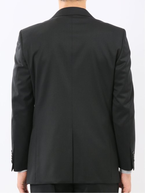 ウール混ストレッチ スリムフィット 2ボタン2ピーススーツ 無地黒