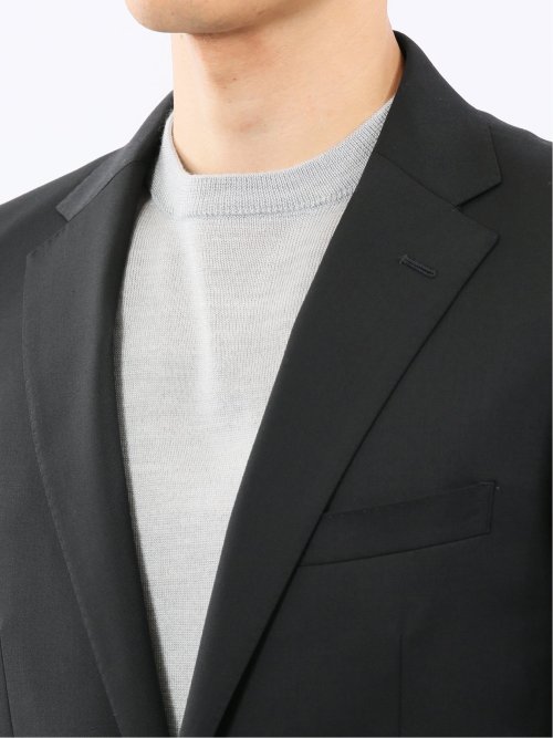 ウール混ストレッチ スリムフィット 2ボタン2ピーススーツ 無地黒