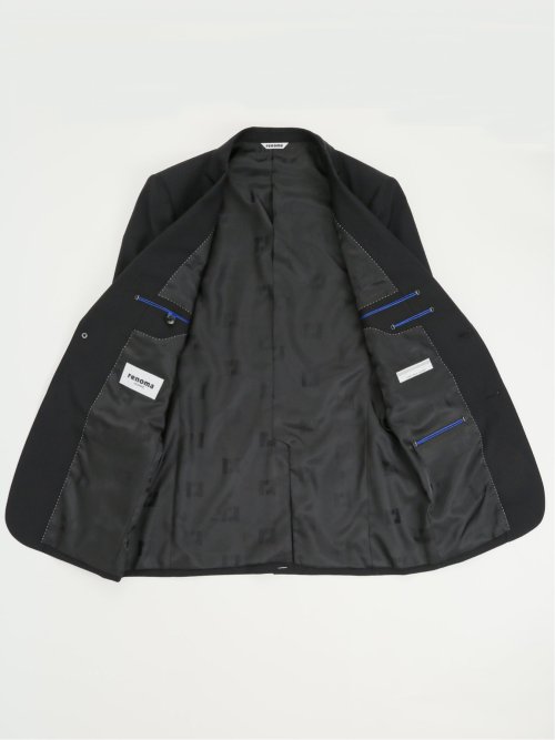 光沢ストレッチ スリムフィット 2ボタン3ピーススーツ ヘリンボン黒