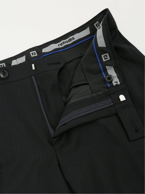 光沢ストレッチ スリムフィット 2ボタン3ピーススーツ ヘリンボン黒