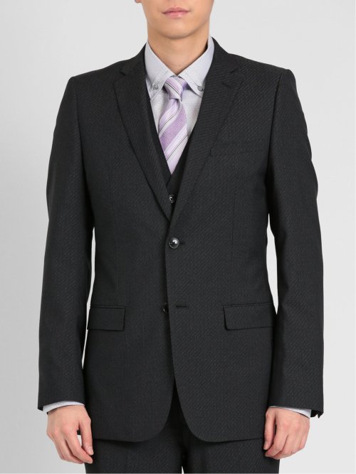 超光沢ストレッチ スリムフィット 2ボタン3ピーススーツ シャドー