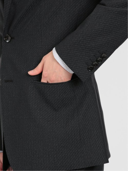 超光沢ストレッチ スリムフィット 2ボタン3ピーススーツ シャドーカルゼグレー