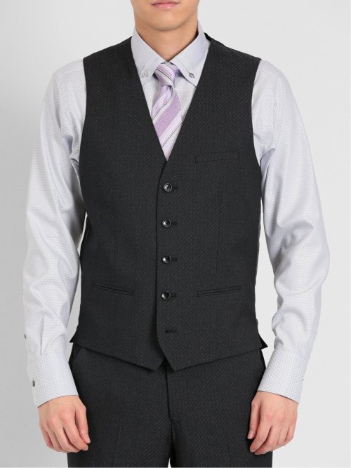 超光沢ストレッチ スリムフィット 2ボタン3ピーススーツ シャドーカルゼグレー