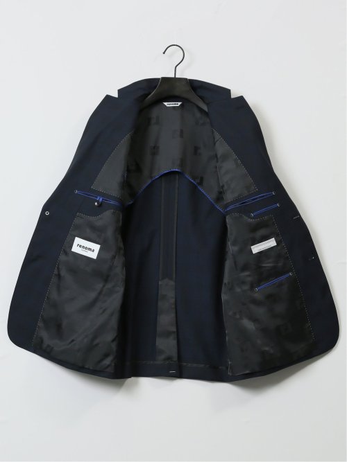 超光沢ストレッチ スリムフィット 2ボタン3ピーススーツ チェック紺