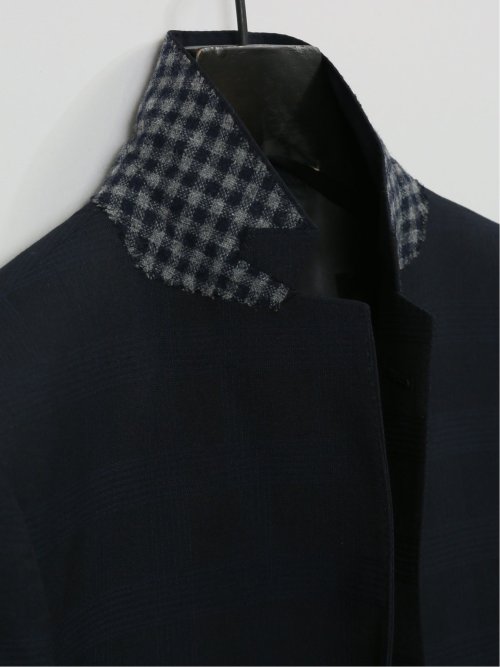 超光沢ストレッチ スリムフィット 2ボタン3ピーススーツ チェック紺