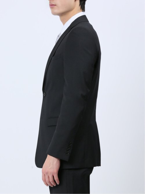 超光沢ストレッチ スリムフィット 2ボタン3ピーススーツ シャドーヘリンボン黒