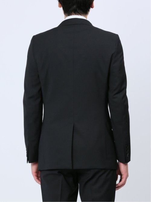 超光沢ストレッチ スリムフィット 2ボタン3ピーススーツ シャドーヘリンボン黒